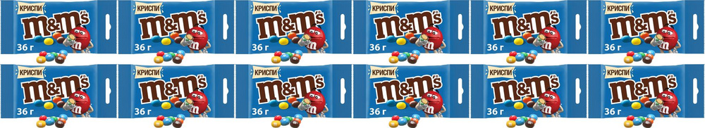 Драже M&M's Криспи 6 цветов, комплект: 12 упаковок по 36 г #1