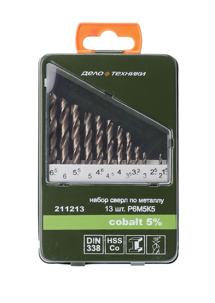 Дело Техники Набор сверл (13 шт; 1.5-6.5 мм; Р6М5К5) по металлу 211213 ...