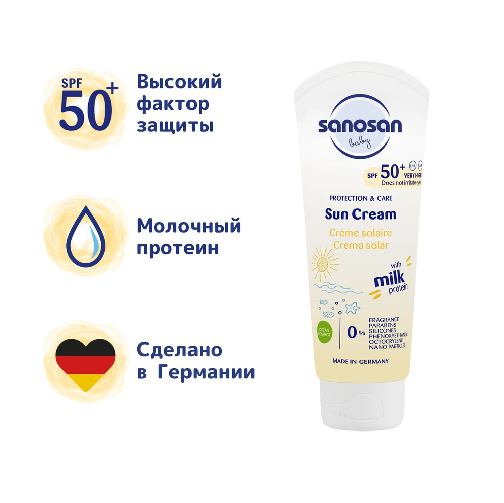 Sanosan Солнцезащитный крем детский, SPF 50+, 75 мл, для чувствительной кожи тела и лица детей водостойкий #1