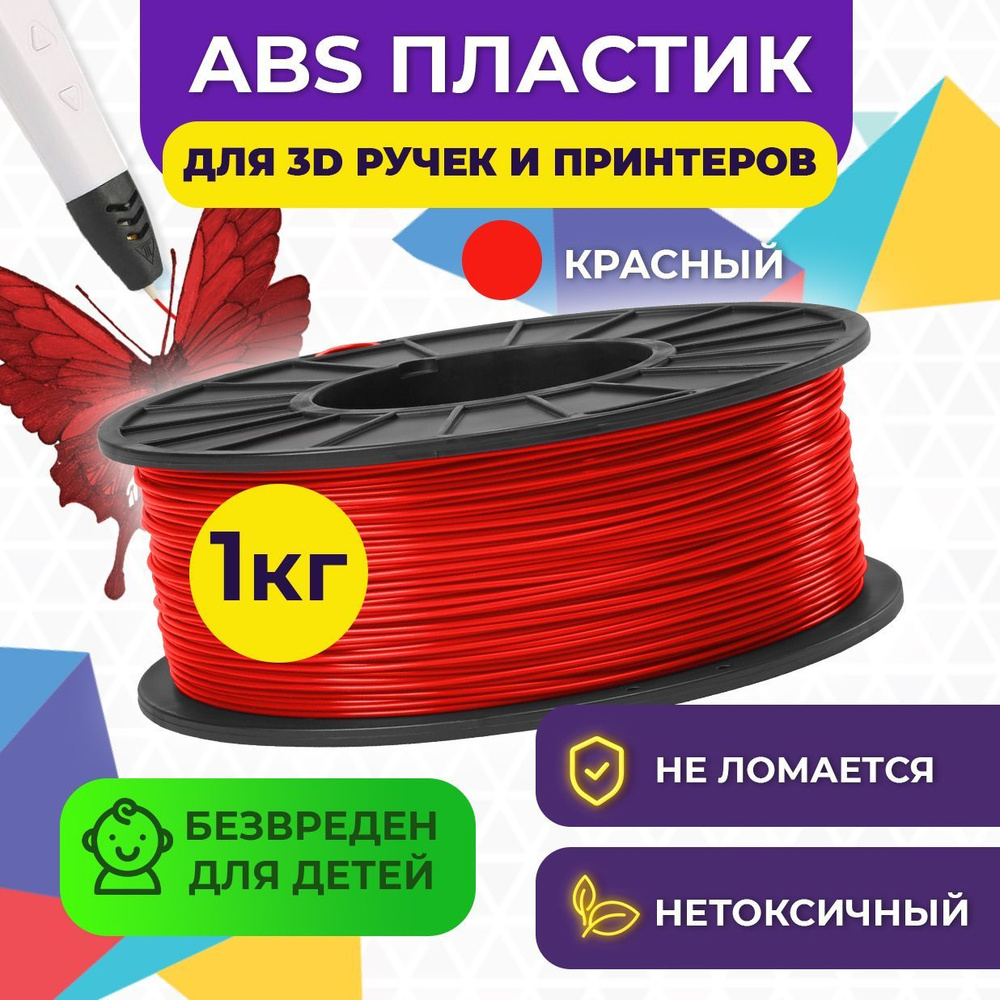 Пластик для 3D печати в катушке Funtastique (ABS,1.75 мм,1 кг) (Красный ...