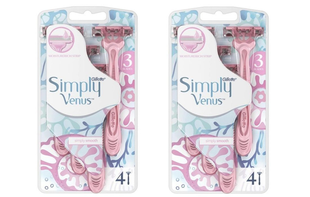 Gillette Бритвенные Станки Simply Venus 3, одноразовые, 4 шт/уп, 2 упаковки  #1