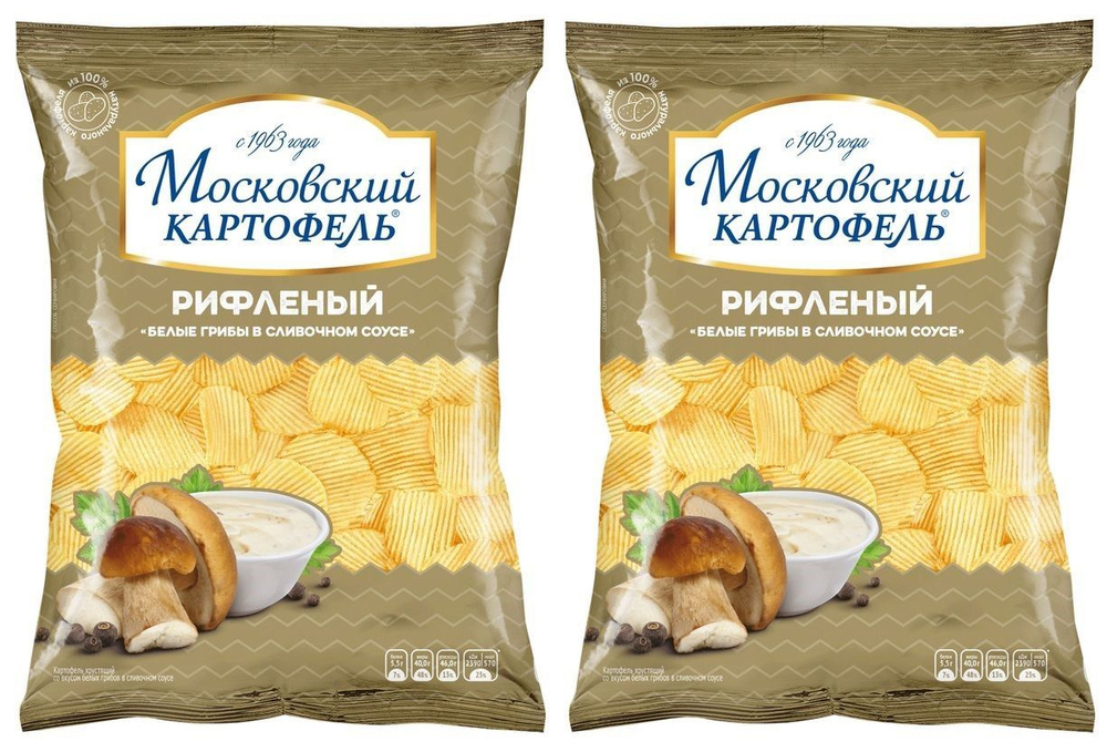 Московский Картофель рифленые чипсы со вкусом белых грибов в сливочном соусе, насыщенный вкус специй #1