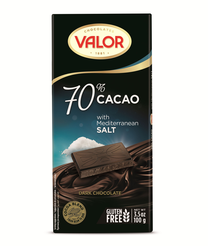 Горький шоколад Valor 70% со средиземноморской солью, 100г #1