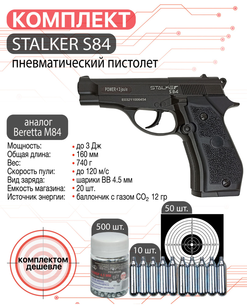 Пневматический пистолет Stalker S84 арт.ST-11051M_0U-00023248 - купить по  выгодной цене в интернет-магазине OZON (1037247976)