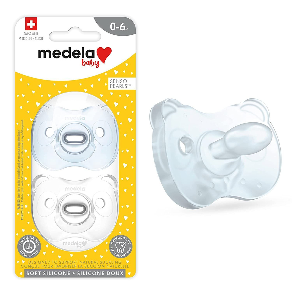 Пустышка Medela Baby, 0-6 месяцев, 2 штуки, мягкий силикон, без бисфенола А, естественная поддержка грудного #1