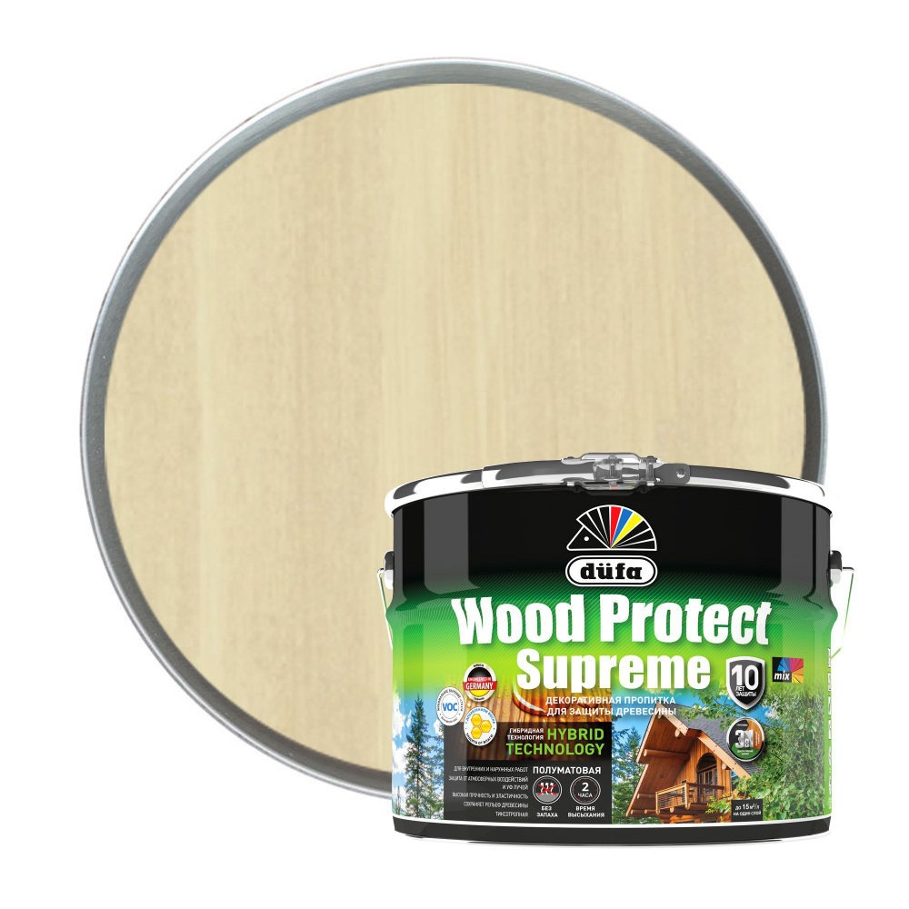 Пропитка декоративная для защиты древесины алкидная Dufa Wood Protect Supreme бесцветная 9 л  #1