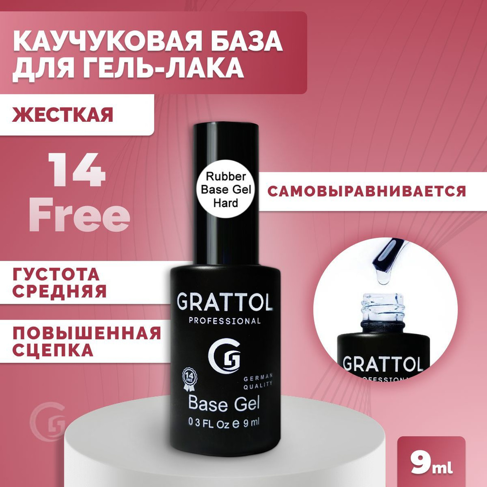 База для гель лака Grattol каучуковая жесткая, с высокой адгезией, основа для ногтей, маникюра и педикюра #1