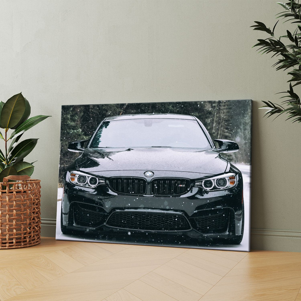 Картина на холсте (BMW M4 F82, Черная BMW F30, BMW M3 F80, БМВ М5 Ф30, BMW 4er) 60x80 см. Интерьерная, #1