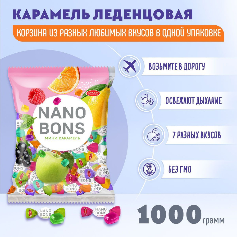 Карамель леденцовая NANOBONS 1 кг Азовская /Нанобонс / - купить с доставкой  по выгодным ценам в интернет-магазине OZON (570130377)