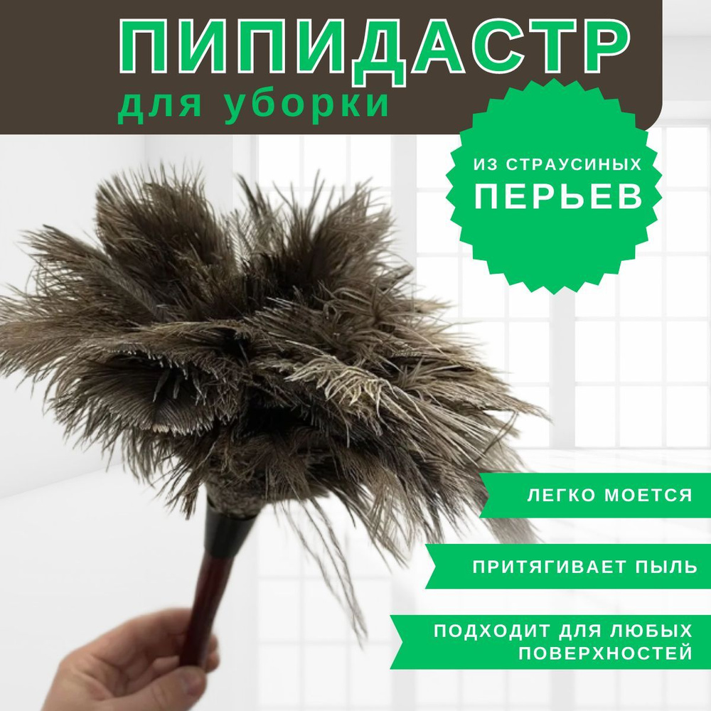 Пипидастр Grocery Company, 1 шт, Перо, Дерево, коричневый, серый по низкой  цене с доставкой в интернет-магазине OZON (1101985767)