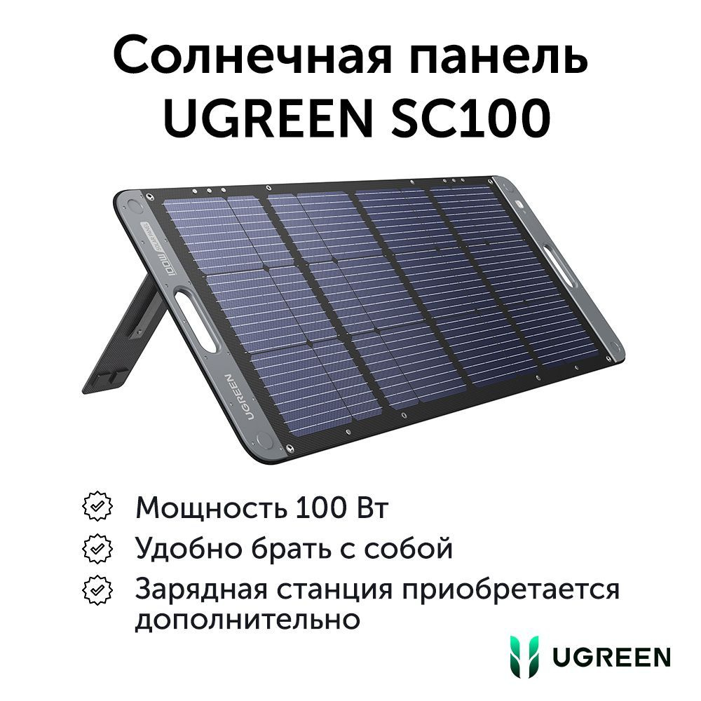 Ugreen Портативная солнечная панель, 100 Вт - купить с доставкой по  выгодным ценам в интернет-магазине OZON (1115194097)