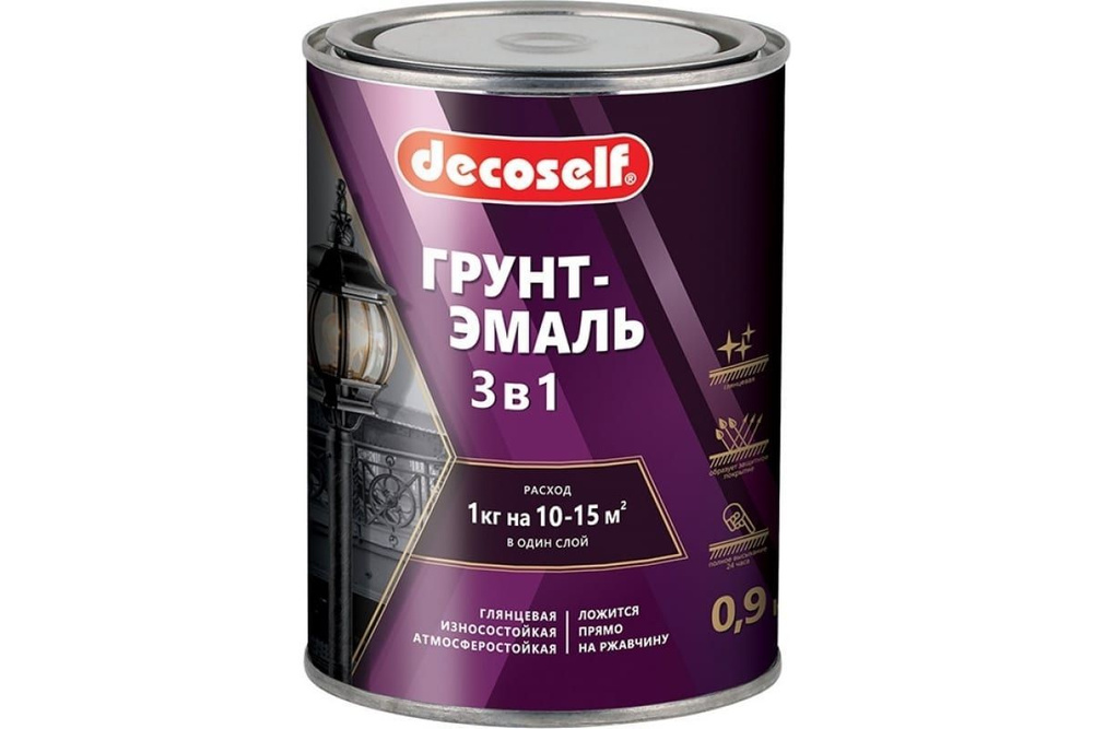 ПУФАС Грунт-эмаль 3 в 1 быстросохнущая шоколадный (глянц.) Decoself (0,9кг)  #1