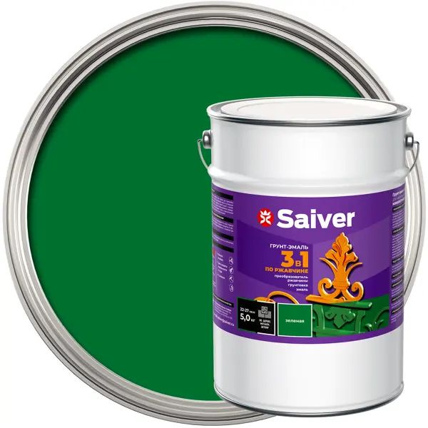 Антикоррозионная эмаль Saiver цвет зеленый 5.0 кг #1