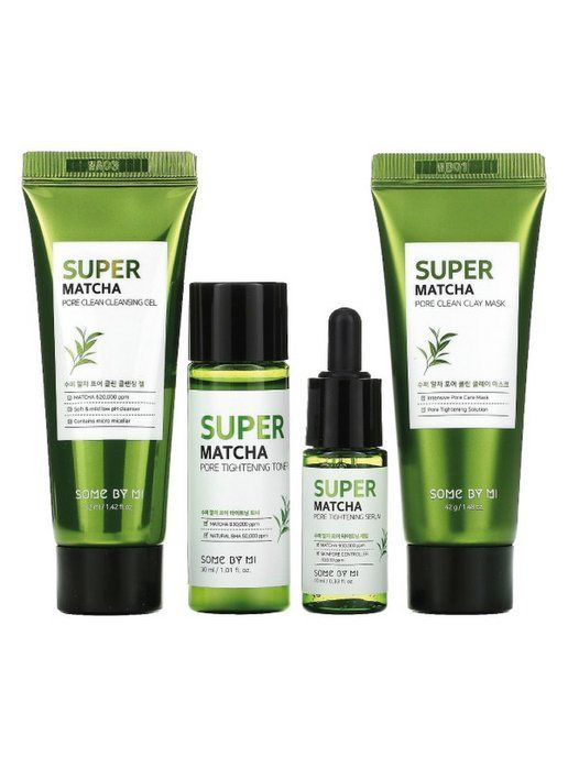 Набор: гель, маска, тонер, сыворотка SOME BY MI SUPER MATCHA PORE CARE STARTER KIT  #1