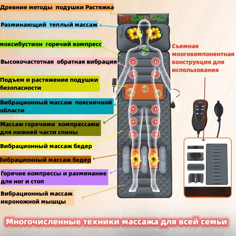 Массажный матрас подушка безопасная вибрация нагрев спины поясницы ног шейного отдела позвоночника бытовая #1