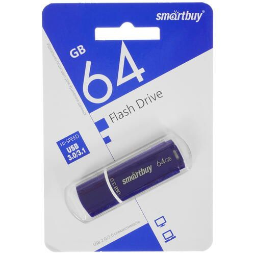 SmartBuy USB-флеш-накопитель Память USB Flash 64 ГБ Crown [SB64GBCRW-Bl] USB 3.2 Gen1, монолит с колпачком, #1