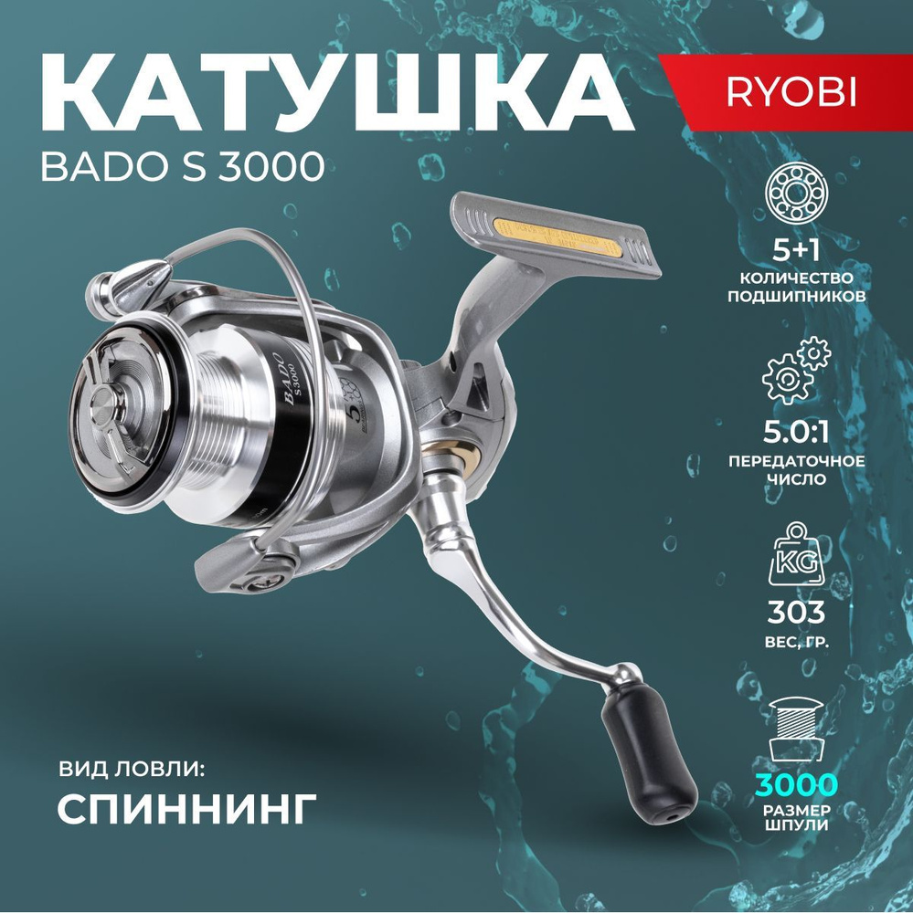 Катушка Ryobi Bado RB 1000_серебристый, Безынерционная, 3000, Передний  фрикцион купить по низкой цене с доставкой в интернет-магазине OZON  (1189233334)