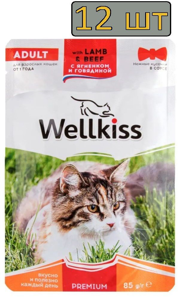 12 ШТУК Wellkiss Adult Влажный корм (пауч) для взрослых кошек, с ...