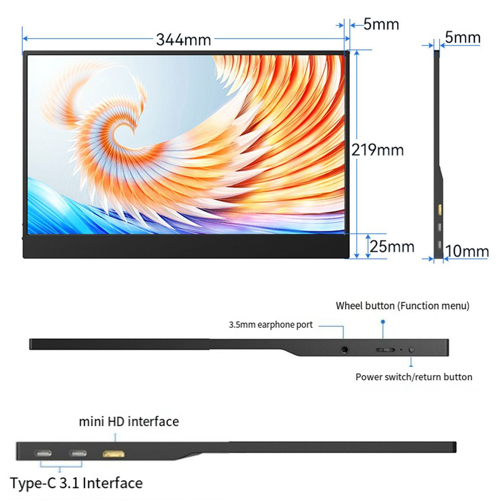 15-дюймовый монитор 1920X1080 FREE-SYNC Type C для SWITCH TV BOX, вилка ...