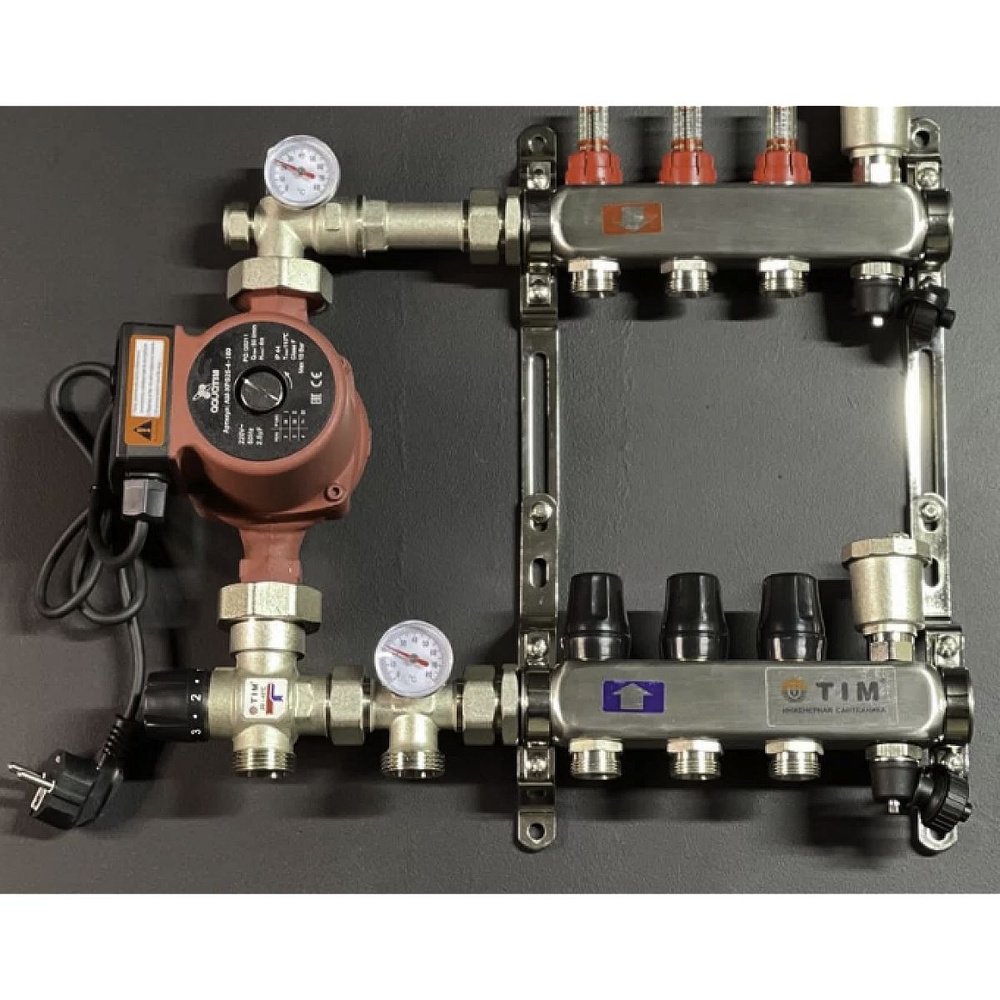 Комплект для водяного теплого пола с насосом: Коллектор 3 выходов с .