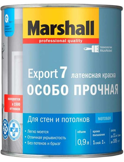 Краска Marshall MARSHALL Export-7 латексная 0,9л глубокоматовая белая ...