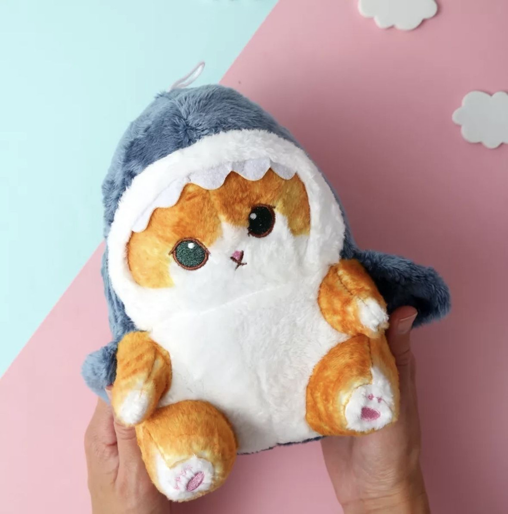 Кот Акула мягкая плюшевая игрушка 23 см/ Кошка в костюме акулы ...