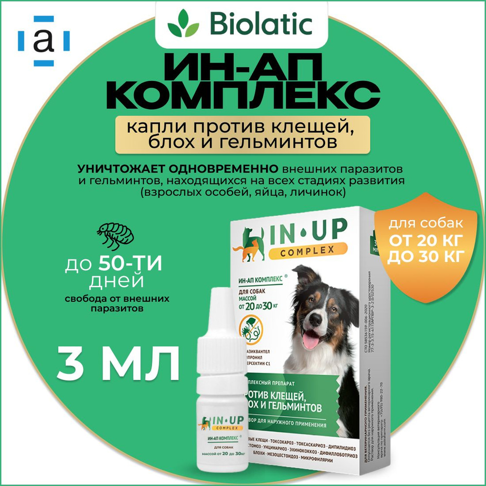 ИН-АП комплекс капли на холку для собак 20-30 кг, флакон 1 шт. (вет) -  купить с доставкой по выгодным ценам в интернет-магазине OZON (777447115)