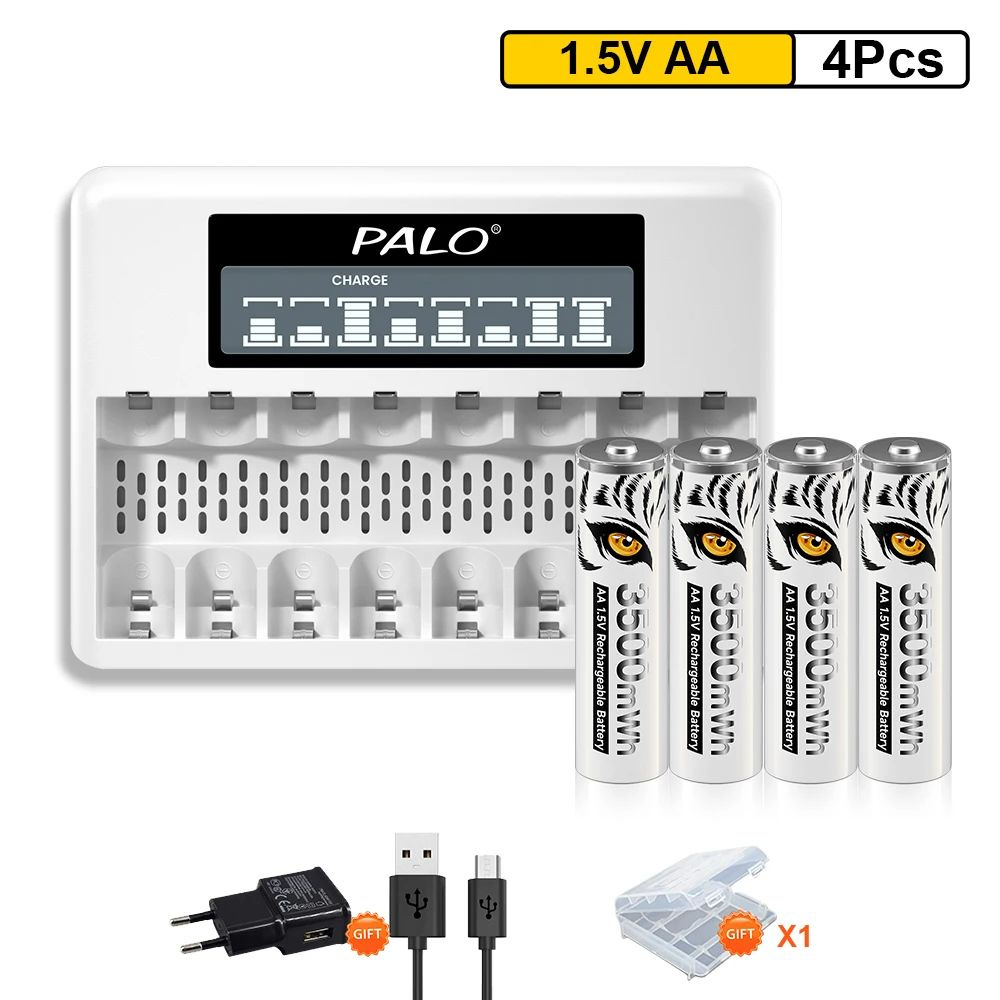 Литий-ионный аккумулятор HR6 AA 3500 мВтч 1,5 В + зарядное устройство ...