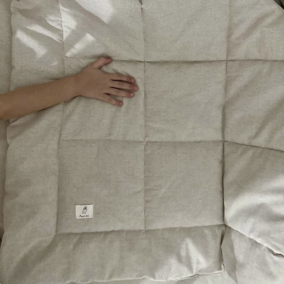 Одеяло стеганое в кроватку для новорожденного MamiBro, размер 90х110 см, 70% хлопок, 30% лен, льняной #1
