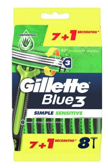 Gillette Одноразовая мужская бритва Blue3 Simple Sensitive, 8 шт #1