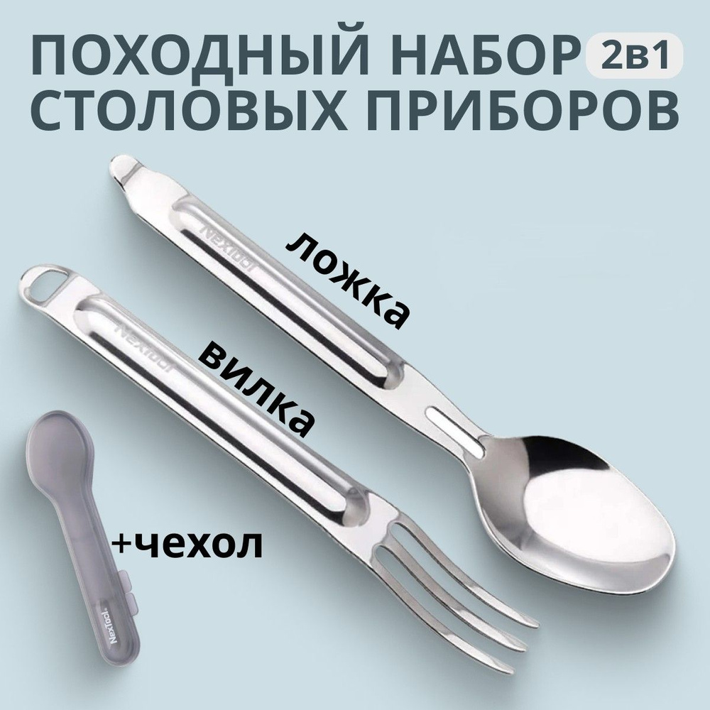 Походный набор столовых приборов: ложка и вилка Nextool Stainless Steel  Portable Tableware NE20007 / Туристический набор столовых приборов