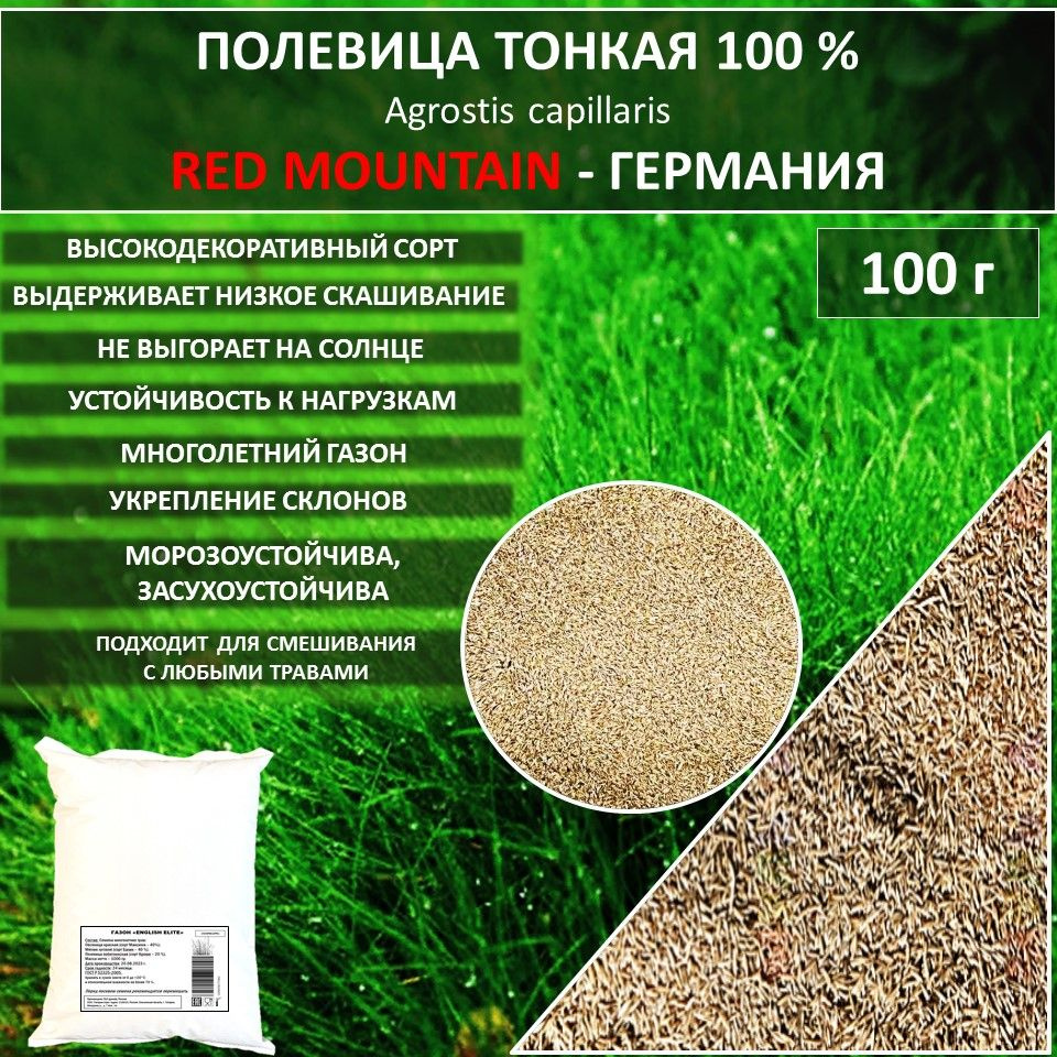 Газон 100 % Полевица тонкая RED MOUNTAIN Германия, Ред Маунтейн газонная трава семена 100 г  #1