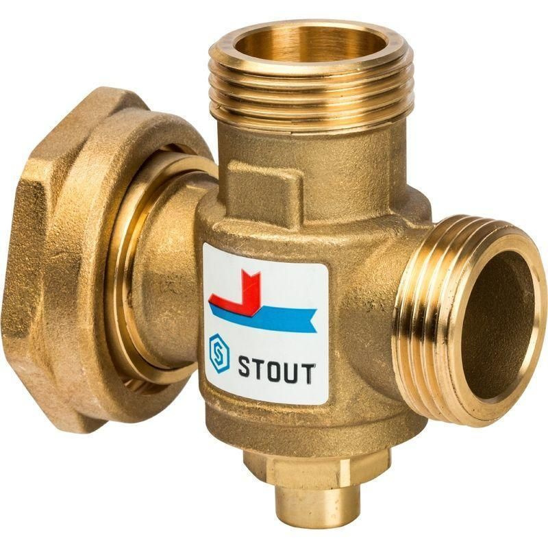 Термостатический смесительный клапан для твердотопливных котлов 1 1/2х1х1 НГ/НР/НР (60 С) Stout  #1