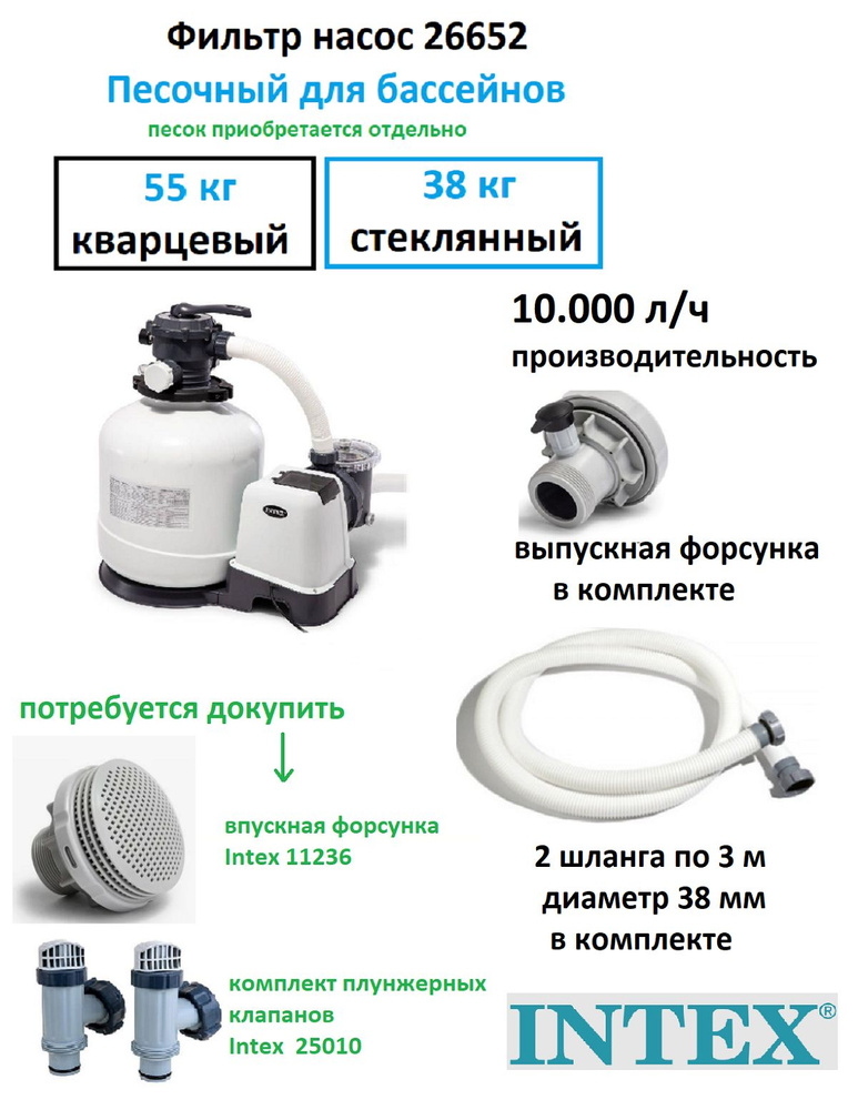 Фильтр для очистки воды в бассейне, песочный 10m3 intex Sand Filter ...