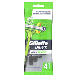 Gillette Одноразовые Мужские Бритвы Blue3 Simple Sensitive, с 3 лезвиями в станке, плавающая головка, 4 шт Средства для бритья ➜