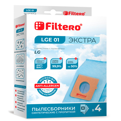 Мешки-пылесборники Filtero LGE 01 Экстра, для пылесосов LG, Scarlett, синтетические, 4 штуки  #1