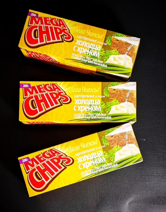 MEGA CHIPS Чипсы картофельные со вкусом холодца с хреном. 200 гр.* 3 ...
