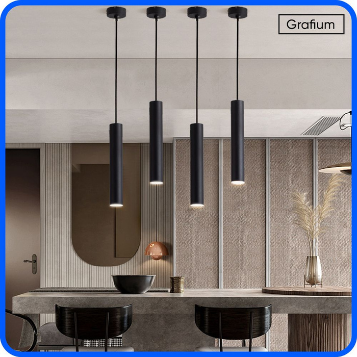 Светильник подвесной 30 см, цилиндрический черный для лампы GU10 ...