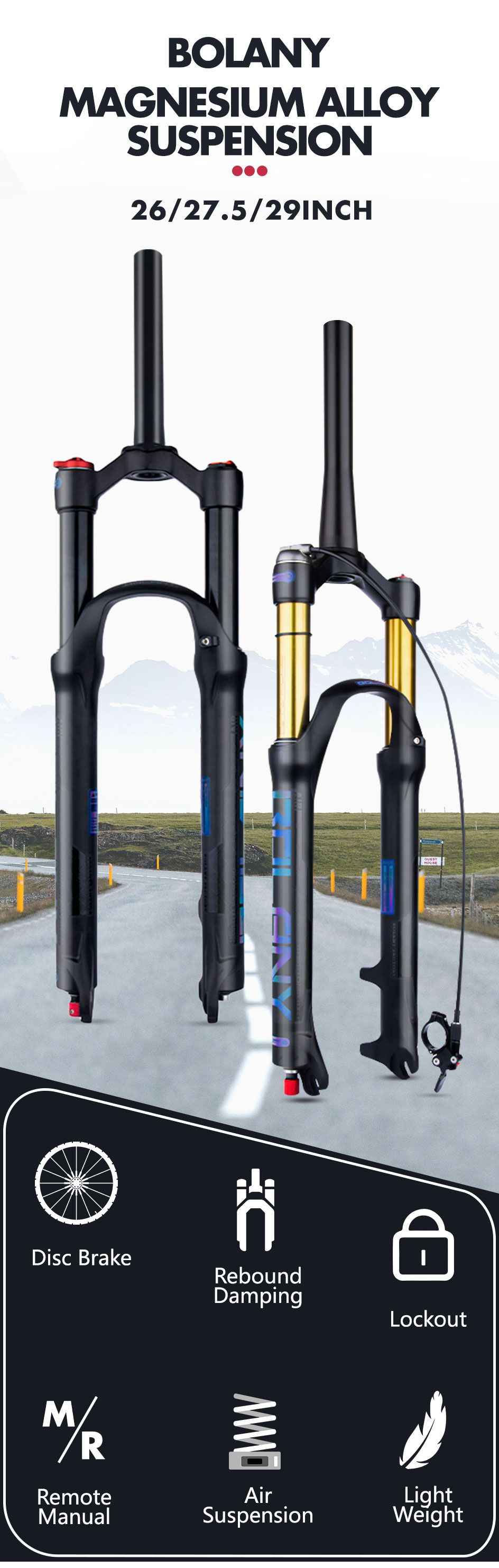 Передняя вилка велосипеда BOLANY, 29 дюйма, регулируемая пневматическая ...