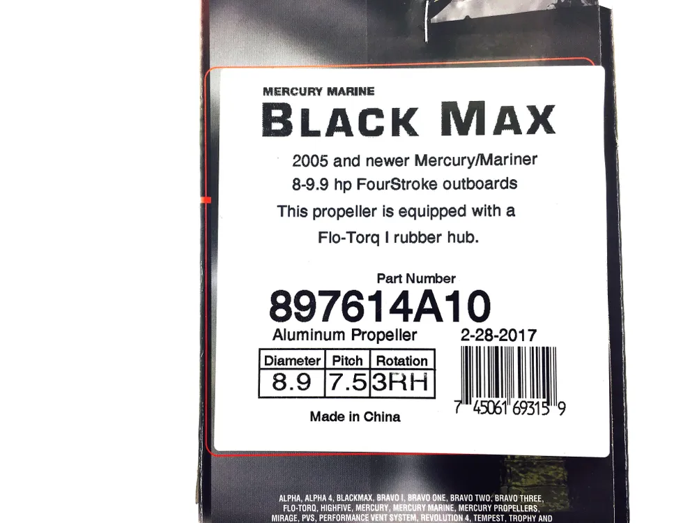 Винт гребной Mercury Black Max, диаметр 8 7/8, шаг 7 1/2, 9,9 л.с. #1