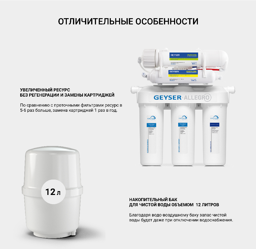 Фильтр осмоса без бака. Фильтр обратного осмоса Гейзер Аллегро м. Система обратного осмоса Гейзер Аллегро 20036. Гейзер Аллегро обратный осмос (бак 12 л). Система обратного осмоса Гейзер Аллегро.