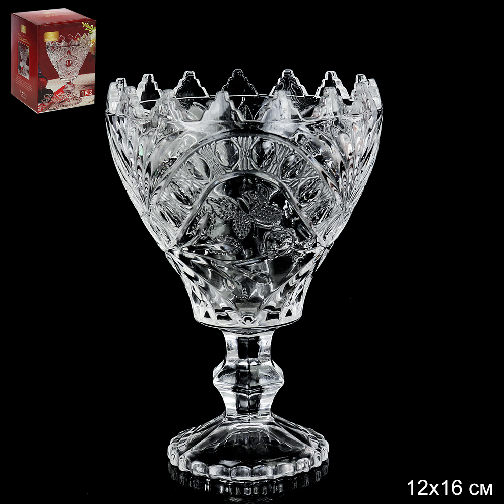 Конфетница стеклянная на ножке 5215B, 12 х 16 см, прозрачная