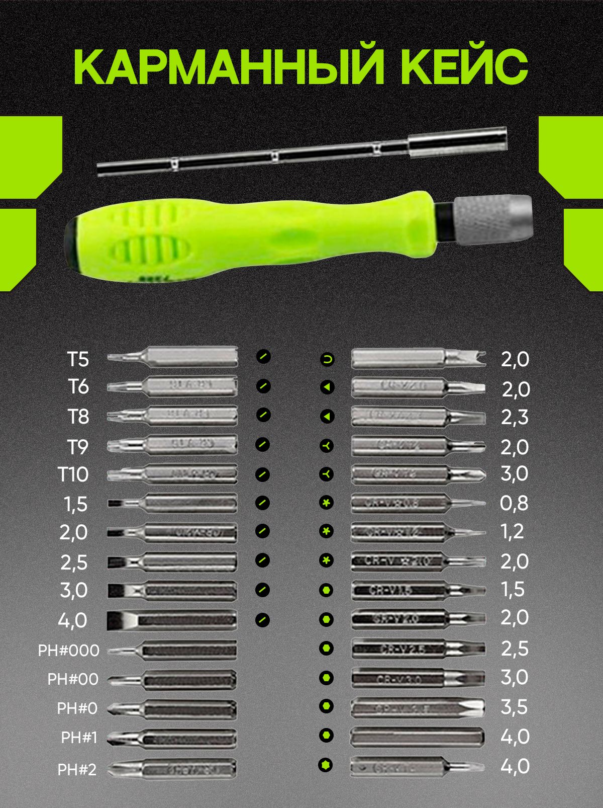 Набор отверток 32 в 1 для точных работ ремонта телефона со сменными ...