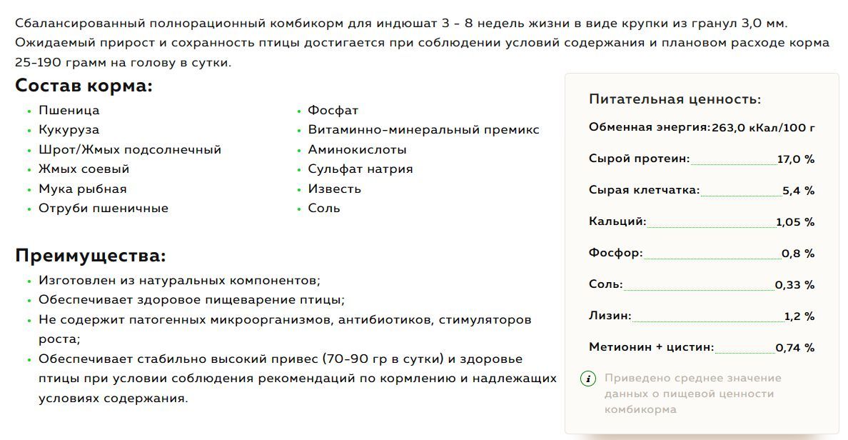Комбикорм для индюшат Рост ПК-11 Сытный / Корм для цыплят индеек и ...