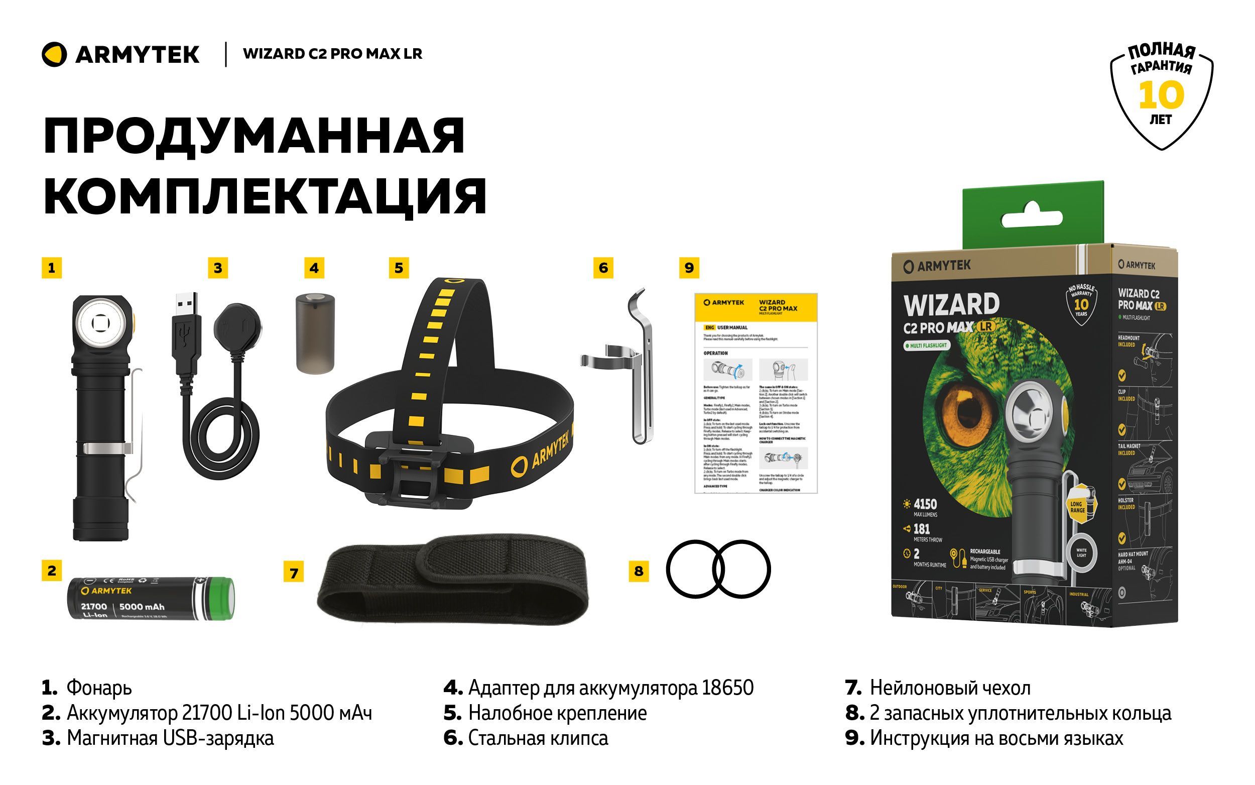 Налобный фонарь armytek wizard c2 pro max