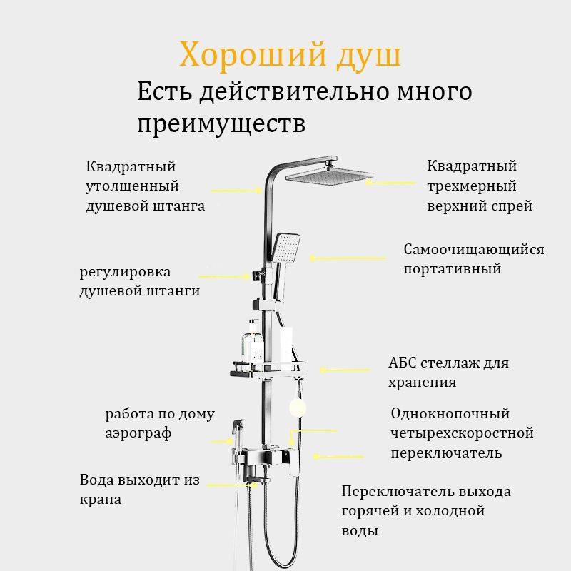 Душевая система с тропическим душем , поворотный верхний душ, лейка ...