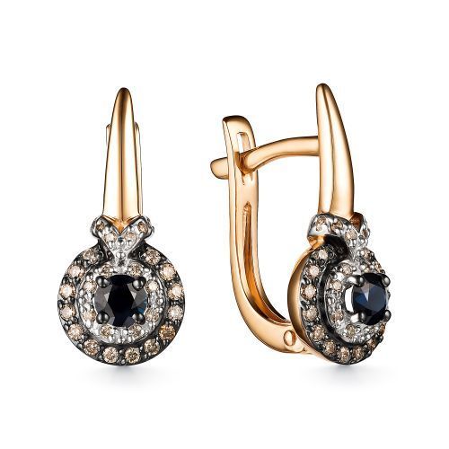АЛЬКОР Золотые серьги 585 женские с 2 сапфирами и 56 бриллиантами ...