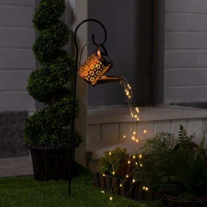 Фонарь подвесной на солнечной батарее Лейка, 9.5х21х15 см, нити 60 см, 37 LED, Теплый белый
