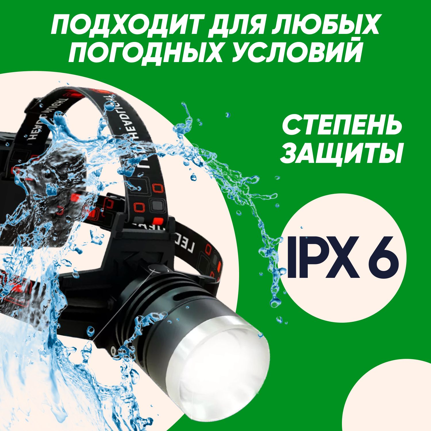 Фонарь налобный аккумуляторный мощный светодиодный 18650, 8 часов ...