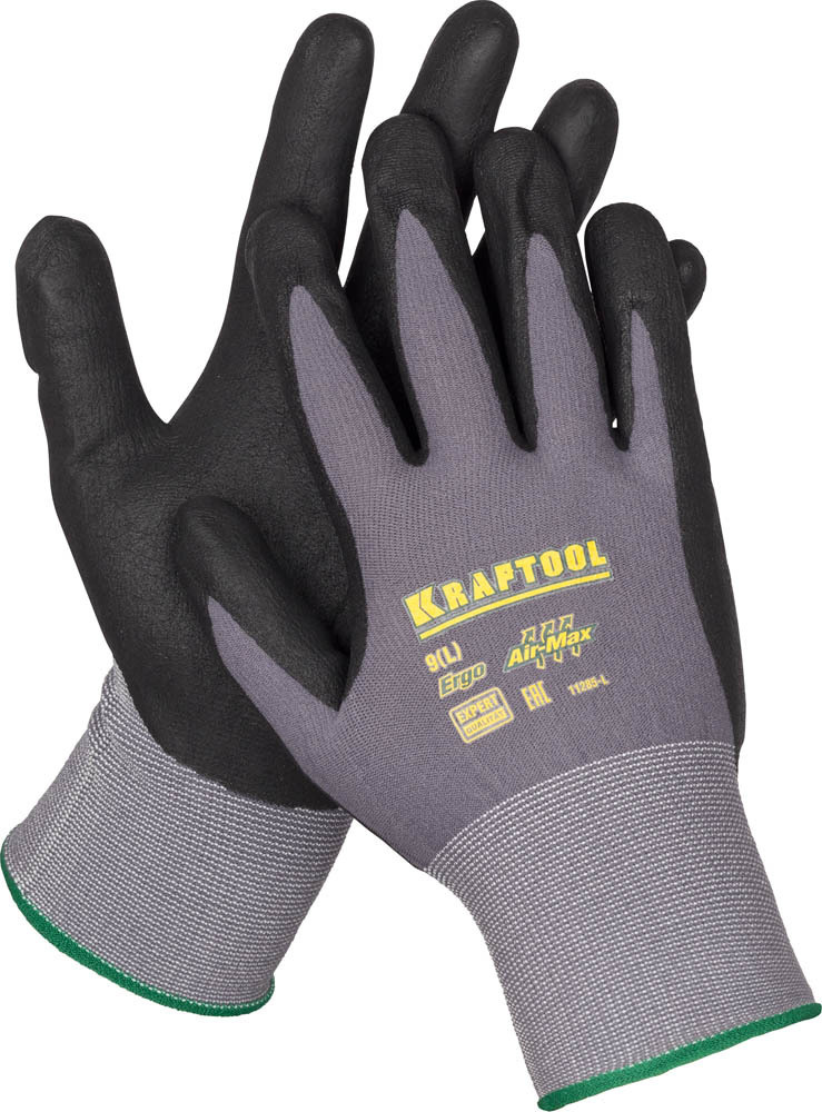Перчатки KRAFTOOL EXPERT эластичные со вспененным нитриловым покрытием, размер L, маслобензостойкие (11285-L) #1